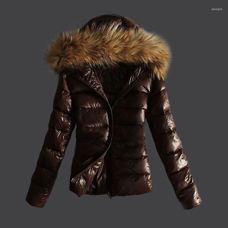 

Women's Jackets Women's Slim-fit Cotton Warm Jacket Faux Fur Collar And Throw Hood With, Brown