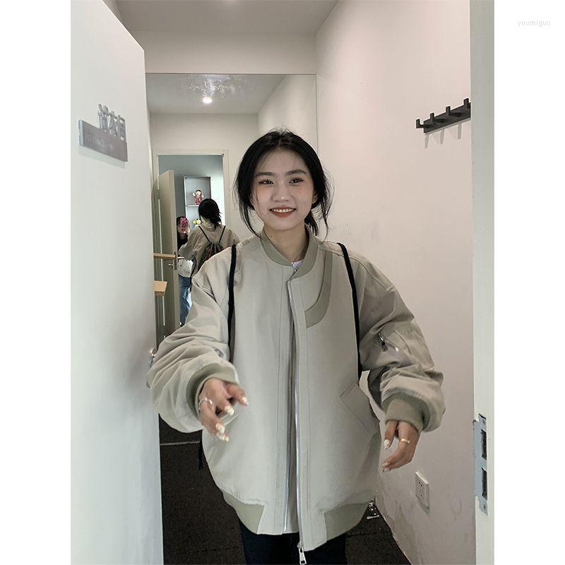 

Women' Jackets Deeptown Vintage 2000s Aesthetic Baseball Jacket Women Zipper Oversized Autumn Winter Black Green Warm Female Loose Coat