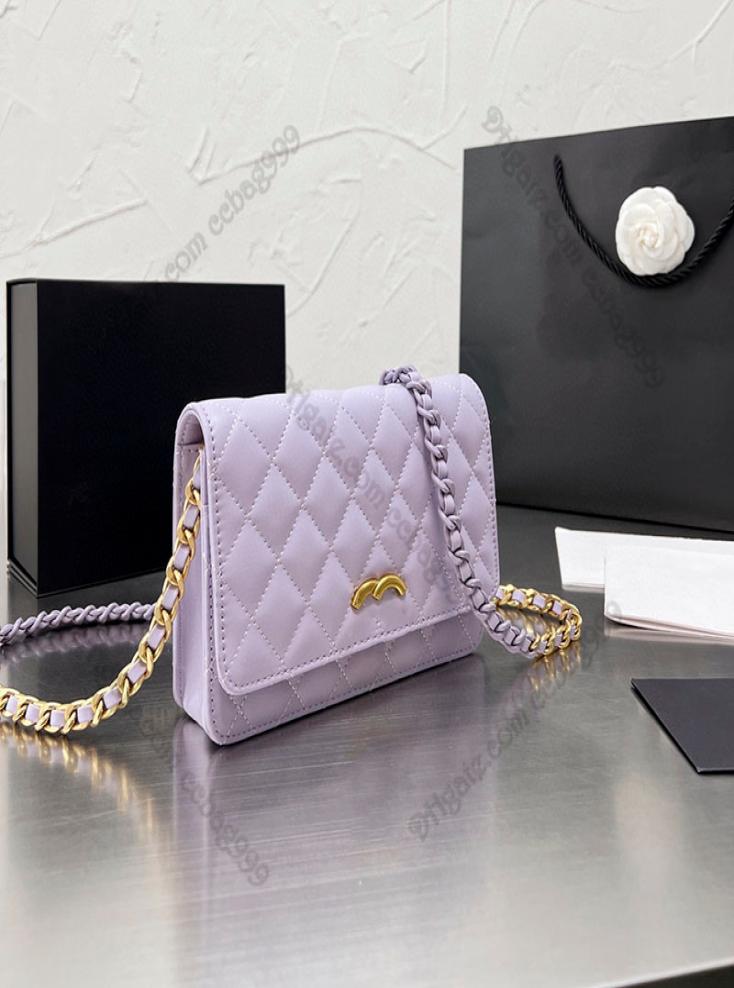 

Luxury 2022 French Ladies Designer Wallets on Chain Genuine Leather Quilted Flap Handbags GoldTone Metal Hardware Card Holders Po7928212, Blue