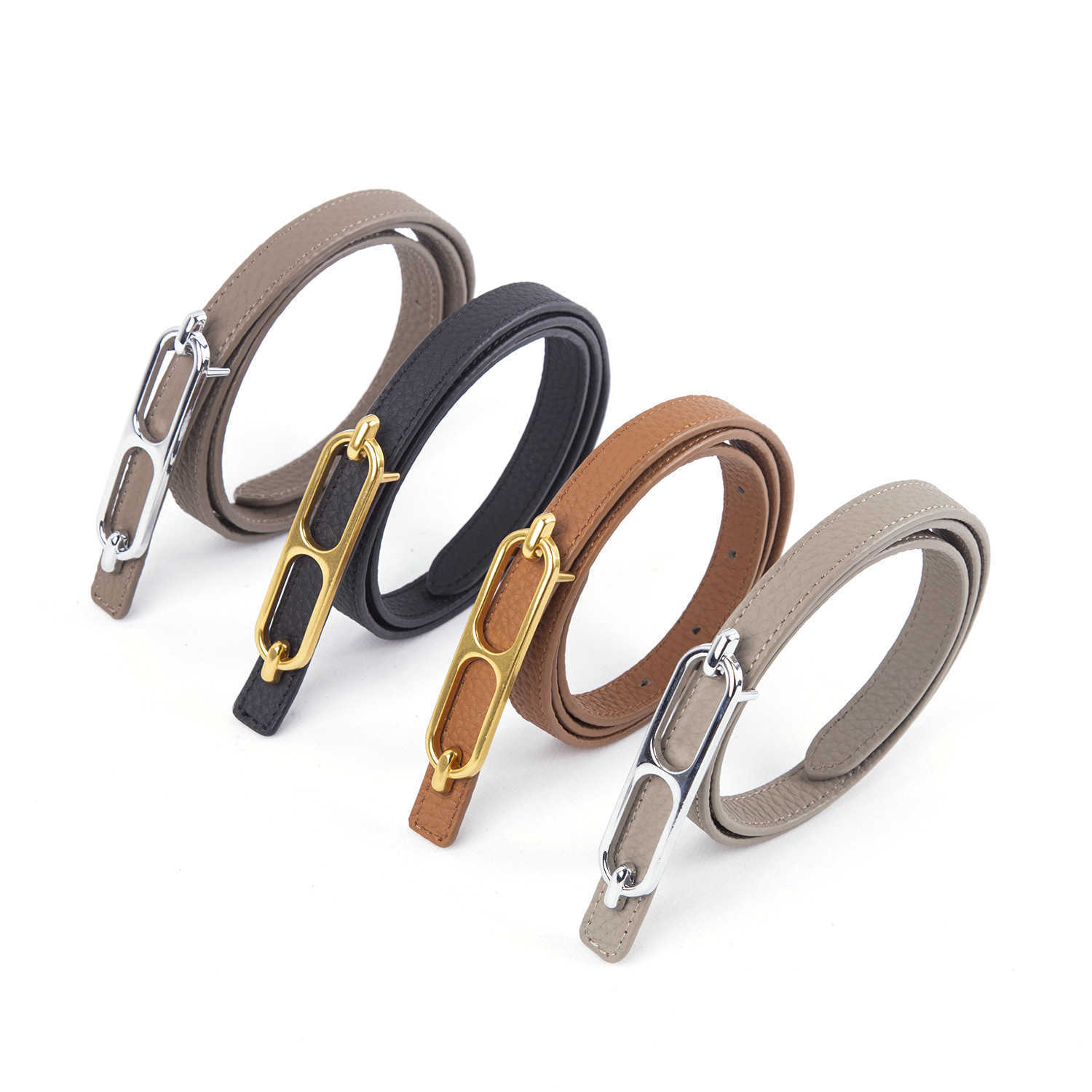 

Designer Kelly Half Handmade Pig Nose Buckle Thin Belt for Women Double Sided Head Layer Cowhide Waist Closure Pants Decorative Seal