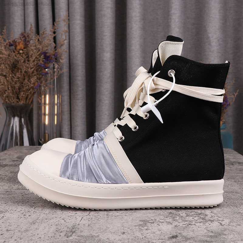 

Black Rick High Top Casual Men's Shoes RO Owens Pleated Sati Women's Canvas Shoes