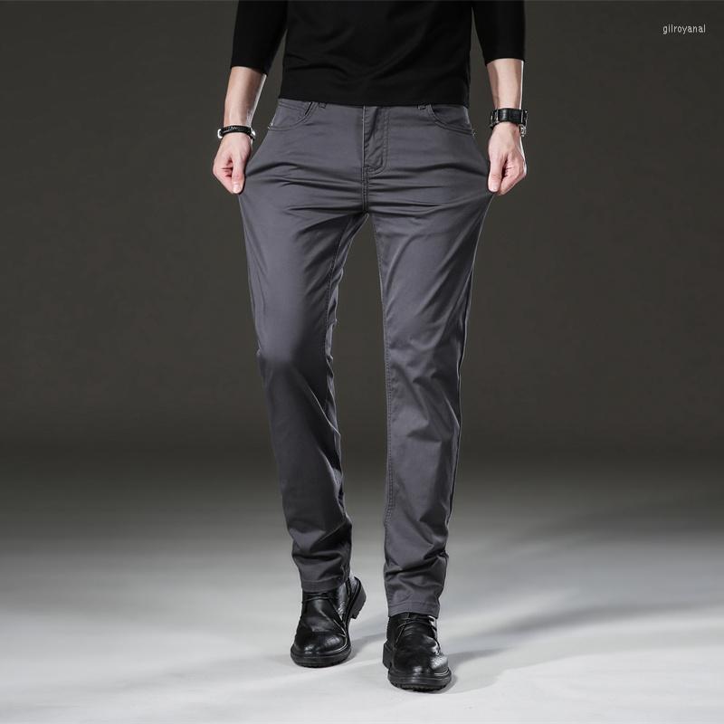 

Men's Pants 3 Colors Casual Men 2023 Classic Style 97% Cotton Straight Loose High Waist Elastic Trousers Male Brand Clothes, Black