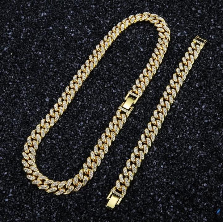 

Men Finish Miami Cuban Link Chains Necklace Hip Hop Fashion Jewelry Bling Iced Out Rhinestone 18inch 20inch 24inch Golden Silver f5427951