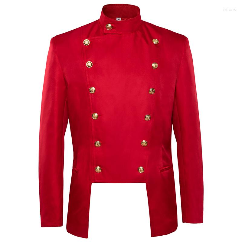 

Men' Suits Mens Casual Double Breasted Suit Blazer Steampunk Vintage Tailcoat Jacket Gothic Victorian Frock Coat Uniform Halloween Costume, Red