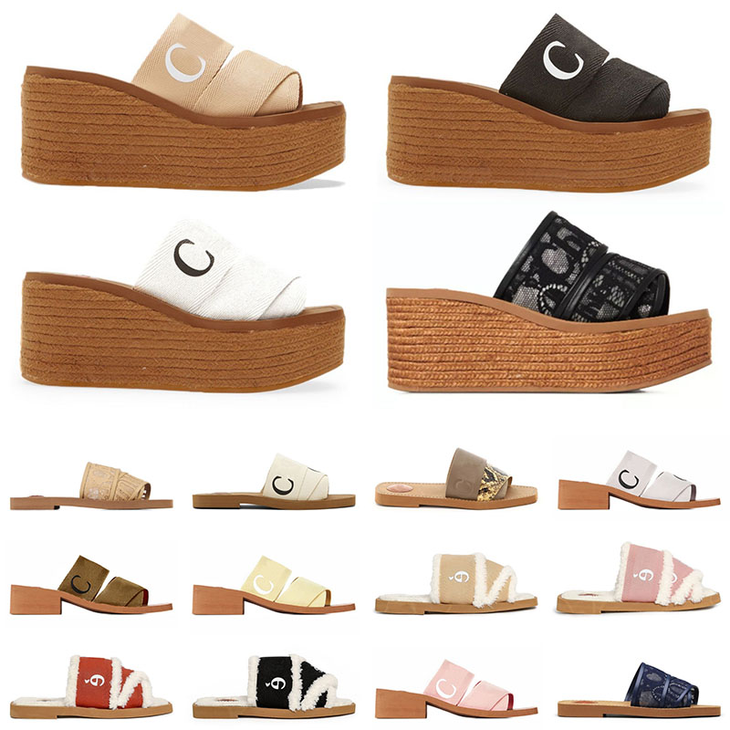 

wholesale Luxury Designer summer Comfortable Striped Canvas slippers lace Lettering womens Woody Flat slippers Grey Black Split Purple Casual sandals leathe, 1 (13)