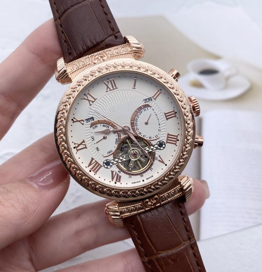 

Luxury Womens Fashion Leather Mens Patekity wristwatches MOON Tourbillon Designer Men Engraving Case Wristwatch Automatic Mechanical Watches Watch