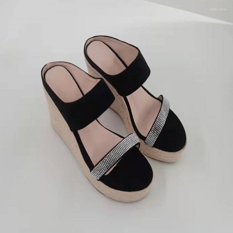 

Sandals Size 31-43 2023 Summer Wedge Platform Women's Shoes 9cm High Heel Rhinestone Slippers Open Toe Beach, Auburn