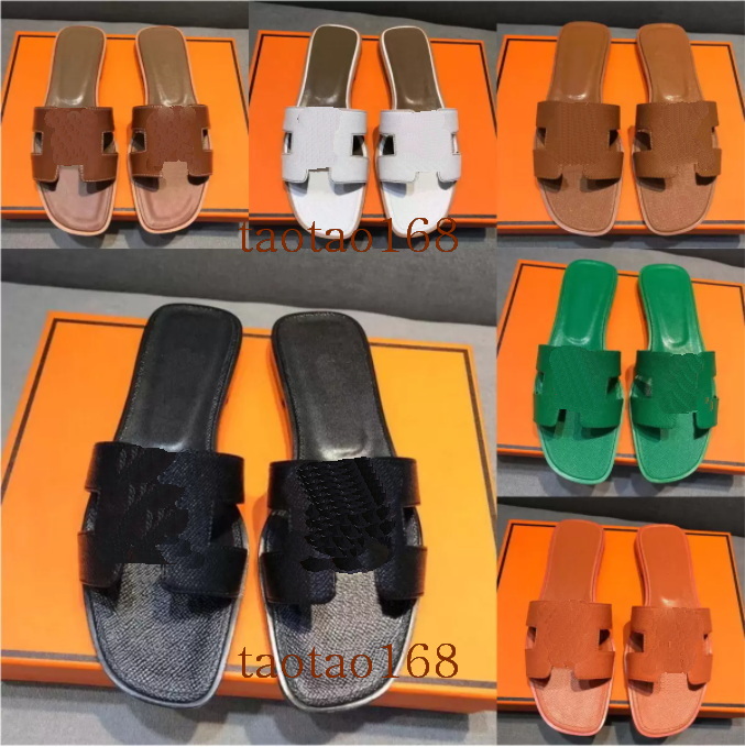 

Designer H Slippers Oran Sandals For Women Ladies Summer Casual Fashion Luxury Classic Flat Leather Solid Home Beach Slides Shoes Size 35-42 WITH BOX, Color 1
