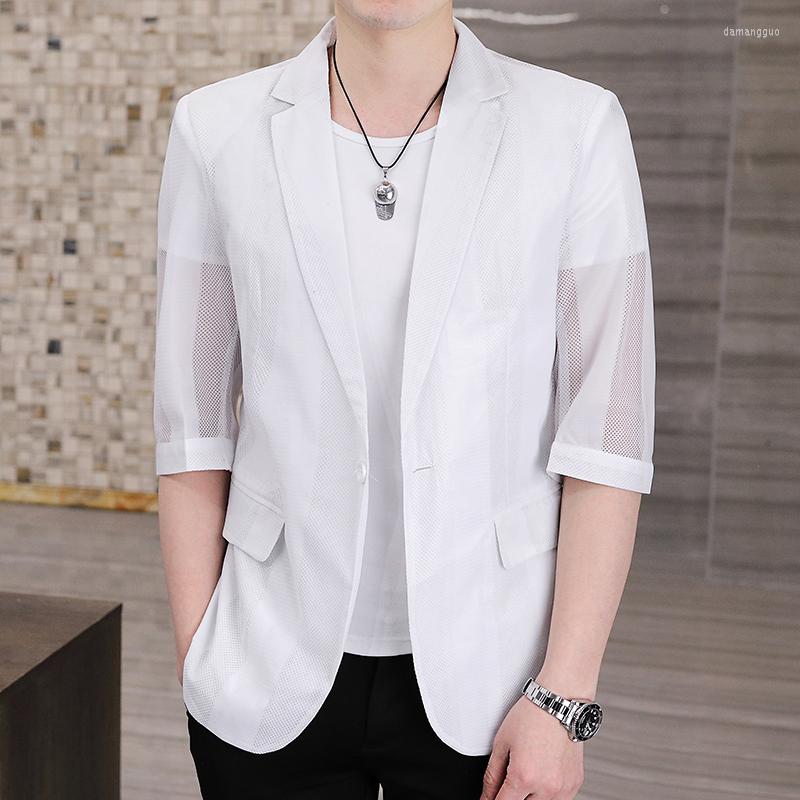 

Men's Suits M-3XL Plus Size Men's Suit Summer Thin Half Sleeve Korean Stretwear Slim Fit Small Jacket Trend Handsome Clothes, Black summer suit