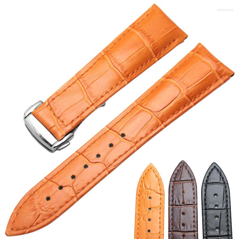 

Watch Bands Watchbands 20mm 22mm Genuine Leather Band Black Brown Orange Strap Belt Replacement Accessories Metal Steel Buckle