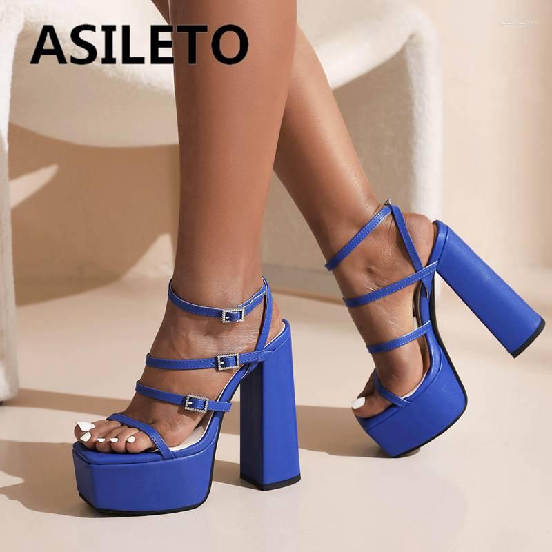 

Sandals ASILETO Ladies Square Toe Chunky Heel 14.5cm Platform 5cm Buckle Straps Plus Size 41 42 43 Sexy Dating Shoes For Women, Black