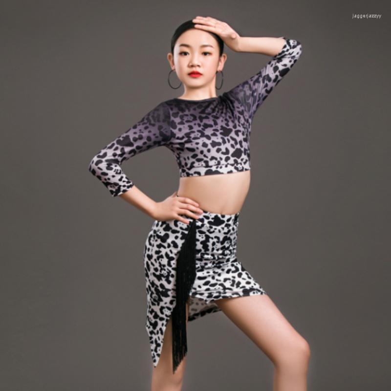 

Stage Wear NY07 LT6666GZ Long Sleeve Tops Tassel Kids Latin Dance Skirt For Girl Professional Competition Ballroom Samba Dancing Costume, 001