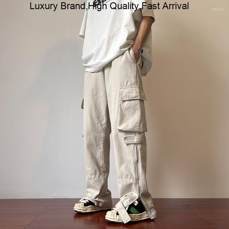 

Men' Pants Cargo Men' May Pocket Beige Black Fashion Hip Hop Casual Straight Baggy Loose Trousers Jogger Man For Men