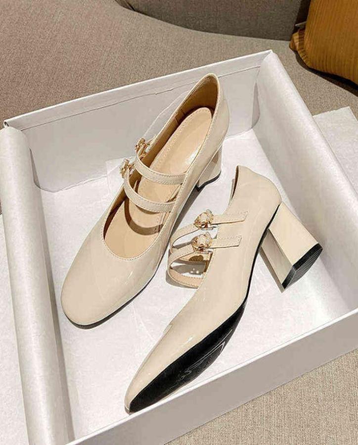 

Mary Jane high heels women039s small size leather shallow mouth single shoes red 2022 new thick heel round head onesided belt1545594, Black