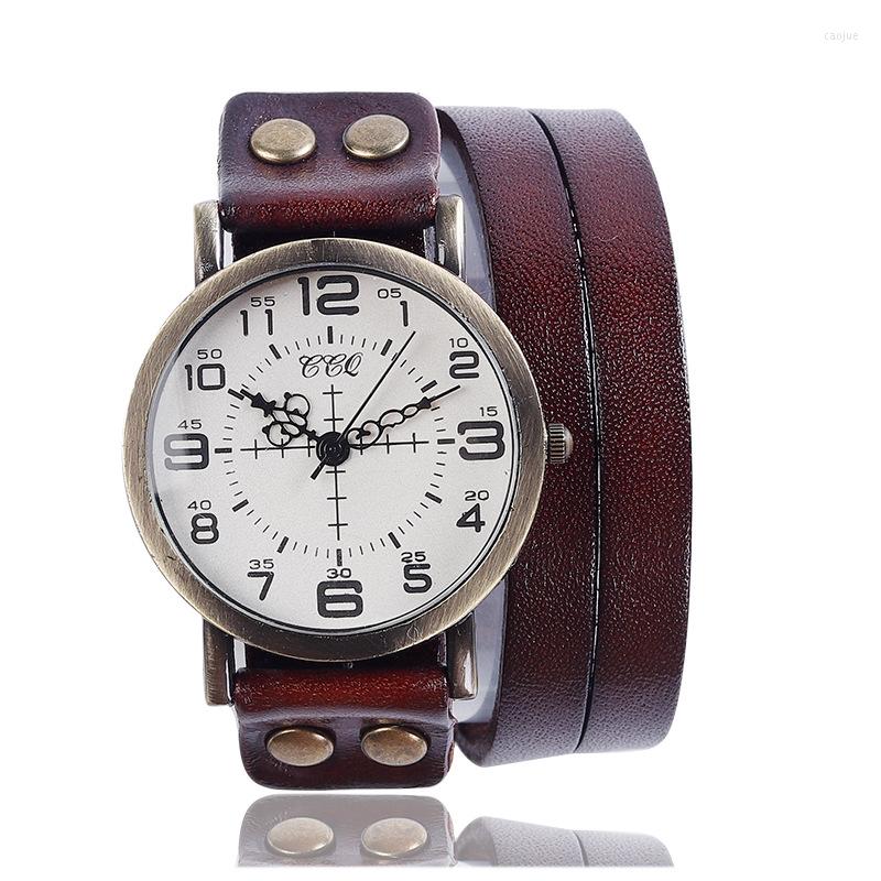 

Wristwatches Watches Men Fashion Quartz Watch Personality Hiphop Punk Casual Vintage Rivet Leather Male Gift Relogio Masculino, Brown