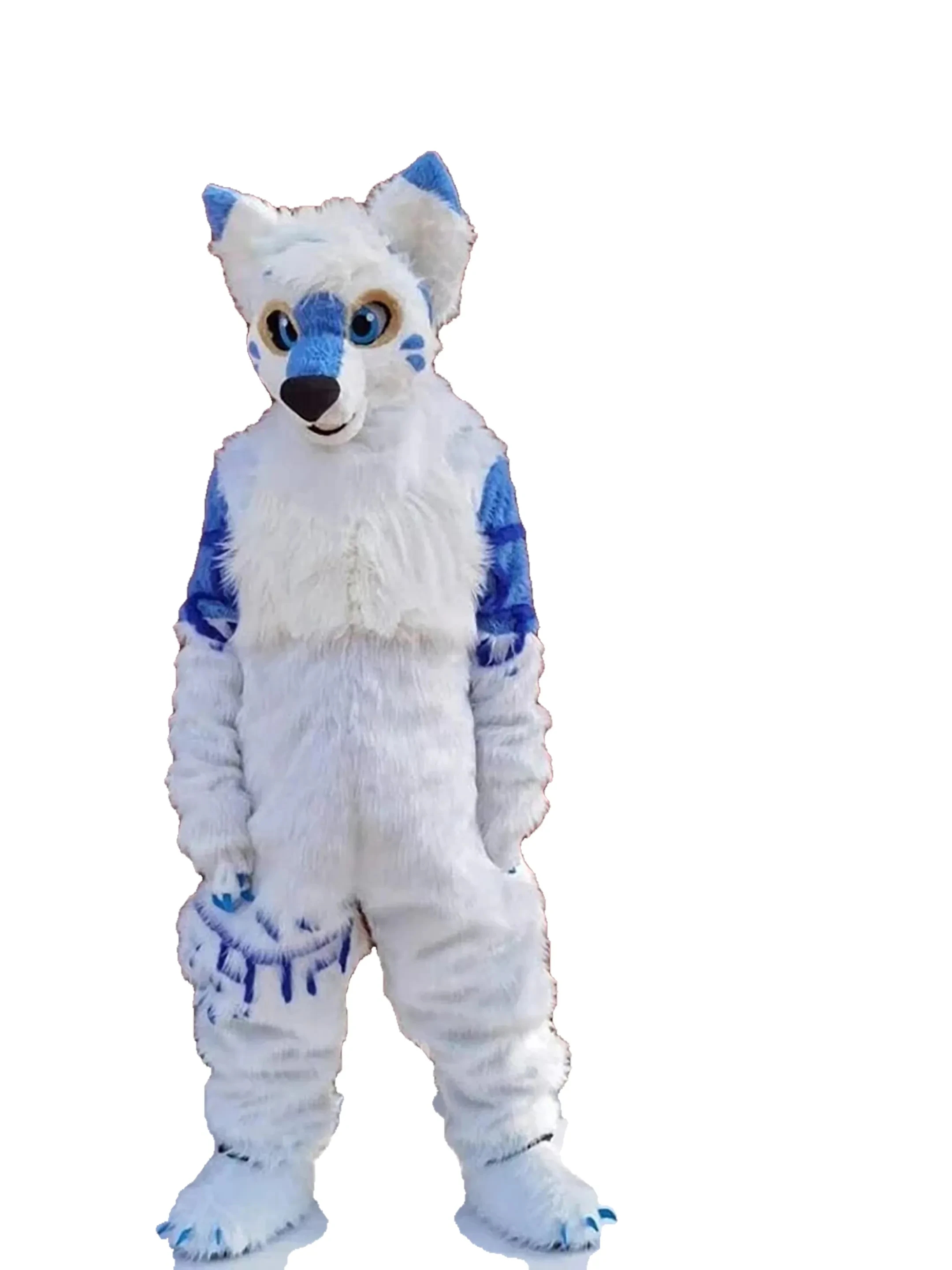 

White Fur Fox Dog Husky Mascot Costume Furry Suit Fursuit Halloween Christmas Birthday Party Gift, As pic