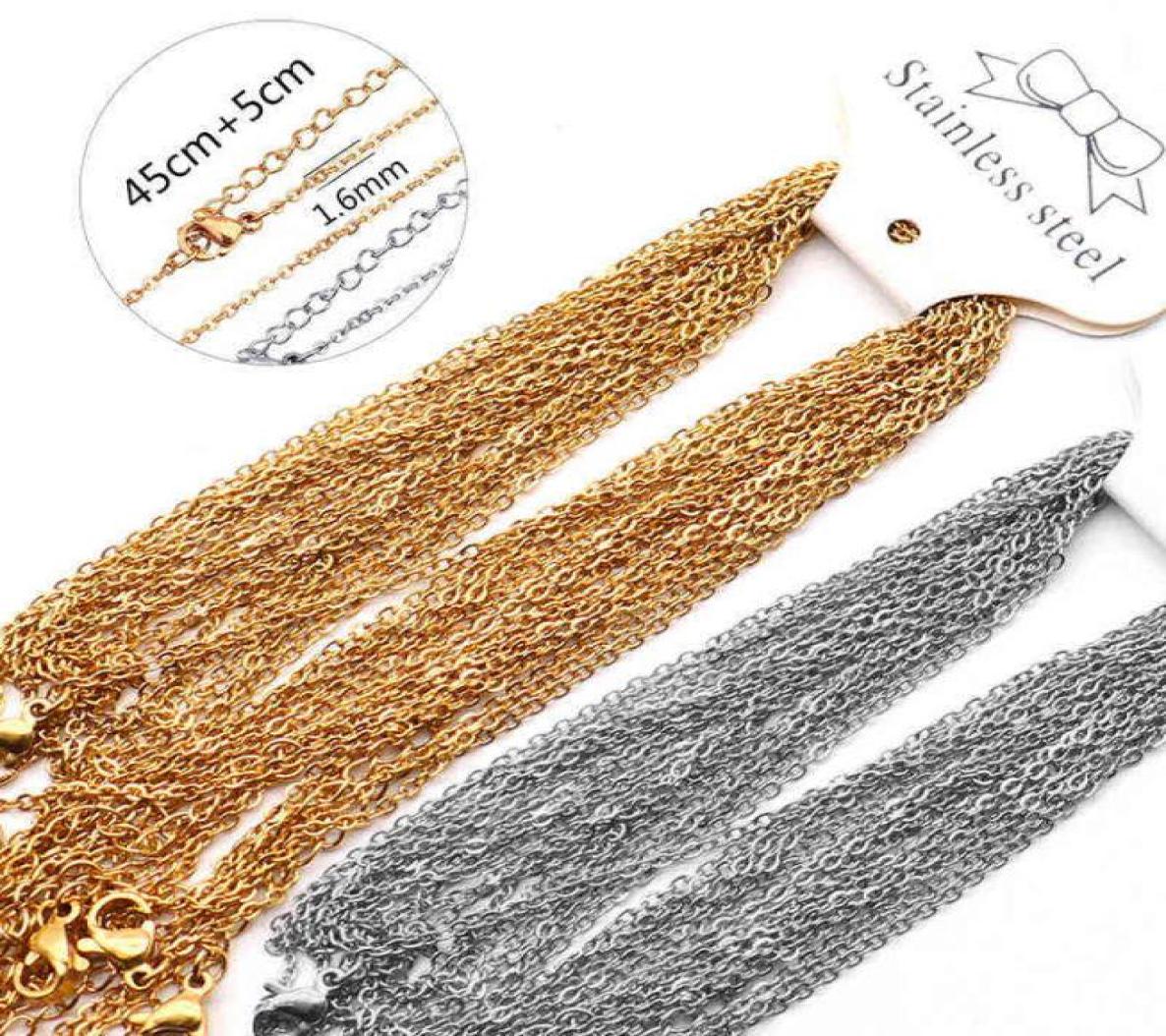 

10pcslot 455cm Adjustable Gold Stainless Steel Link Chains Necklaces Fashion Jewelry Cuban Chains Whole Chain DIY Crafts AA29396737