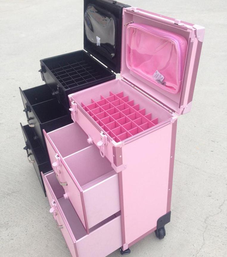 

Suitcases Women Fashion Pink Trolley Cosmetic Rolling Luggage Men Luxury Black Nails Makeup Toolbox Beauty Tattoo Suitcase2955688