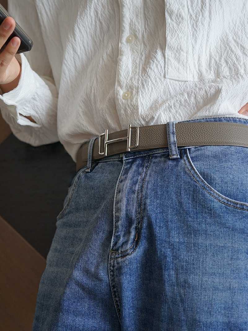 

Designer Jisha Yanwu Head Layer Cowhide Simple Men's Formal Belt Business Casual Plate Buckle H Home Model 8TXZC