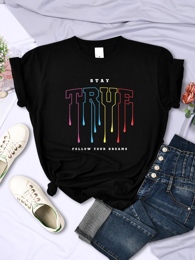 

Women' T Shirts Stay True Follow Your Dreams Women Shirt Fashion Casual Streetwear Soft Breathable Clothes Vintage Womans Short Sleeve, Green
