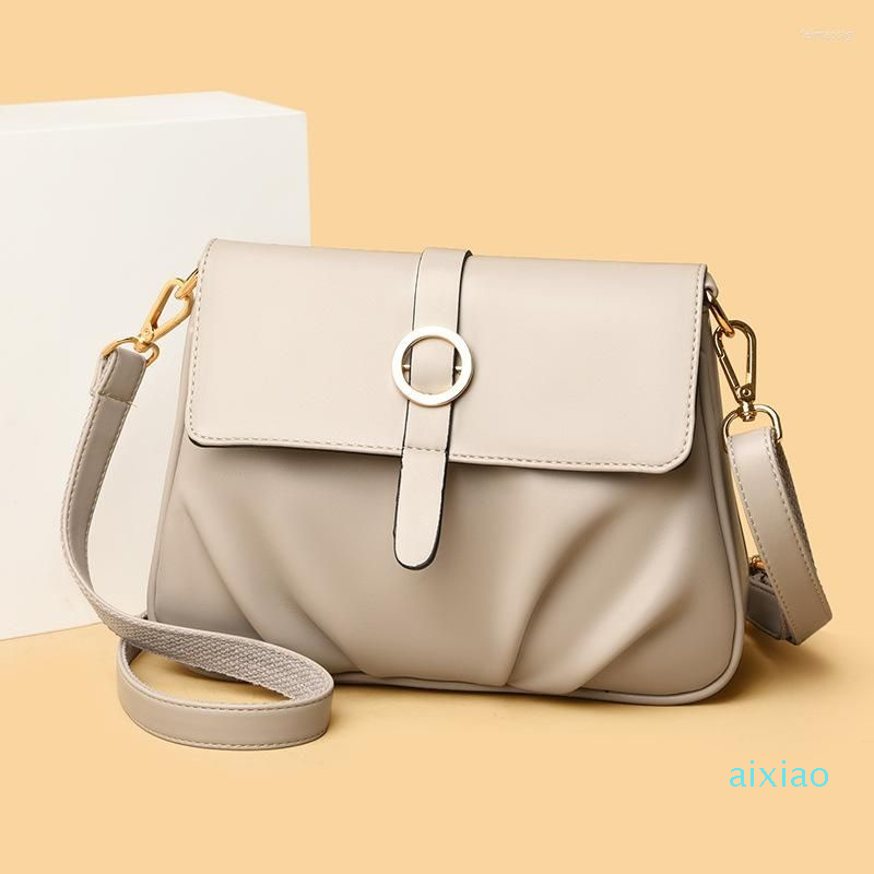 

Evening Bags 2023 Women's Bag Pleated Messenger Should Urban Female Commuter Soft Leather Shoulder, Beige