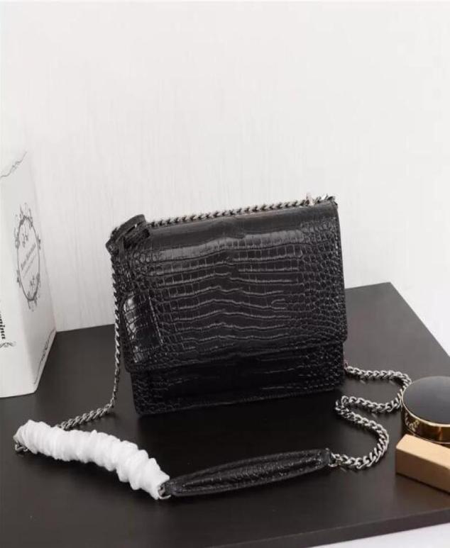 

Women Bag Handbag Fashion Crossbody genuine leather Crocodile pattern High quality chain shoulder bags YB22 Messenger Clutch Cross2257287, Black