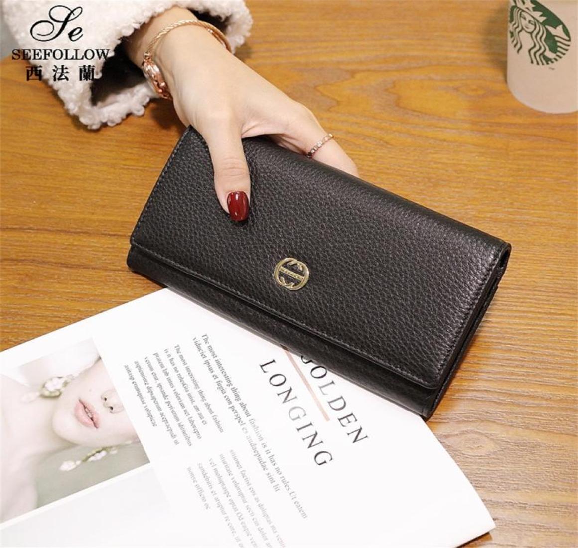 

Purses Leather Wallet women039s long new fashion large capacity soft cowhide wallets multi Card Holder5676457, Black