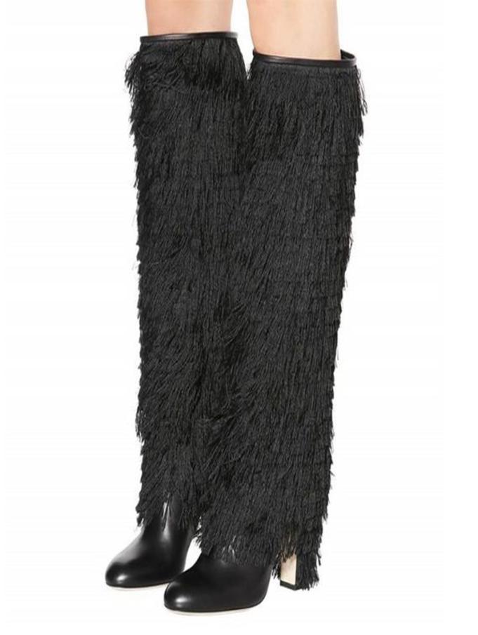 

Newest Women Fringe Tassel Boots Black Leather Knee High Boots Pointed Toe Square Heel Slipon Shoes Autumn Winter Warm3557869, Red