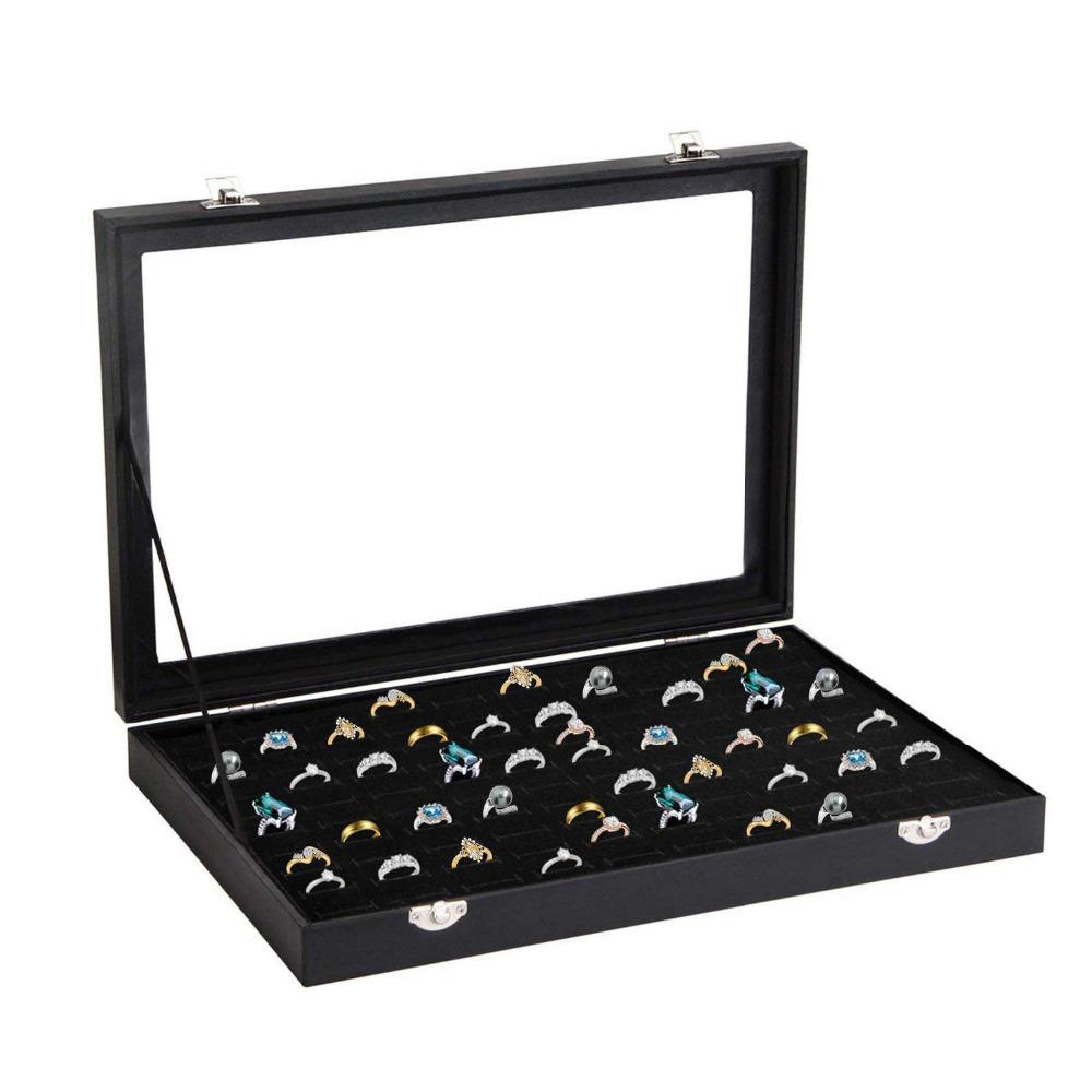 

Boxes Ring Case 100 Slots Ring Box Organizer Holder Jewelry Display Storage Collector Earring Showcase Ring Tray Gift Portable Box