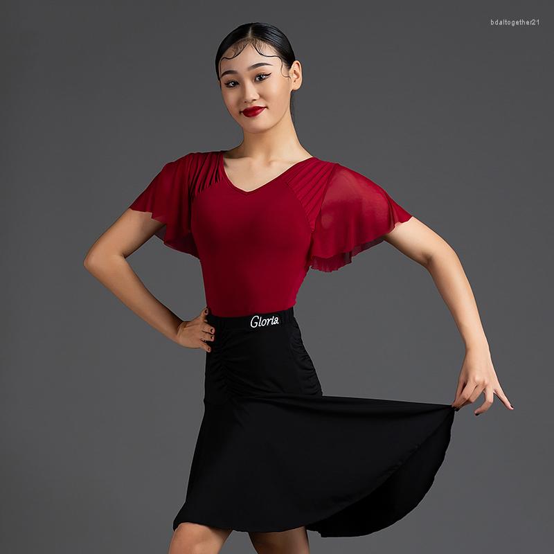 

Stage Wear Ballroom Dance Tops Women Salsa Clothing Modern Dancewear Performance Costume Tango Dancing Outfit Latin Practice DL9264, Only tops