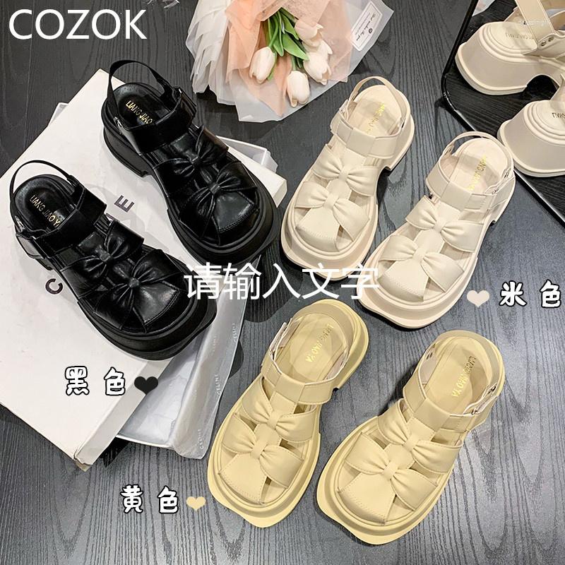 

Sandals Women's Summer 2023 Round Toe Baotou Elastic Band Platform Casual Medium Heel Black Luxury Women Designers Traf, Beige
