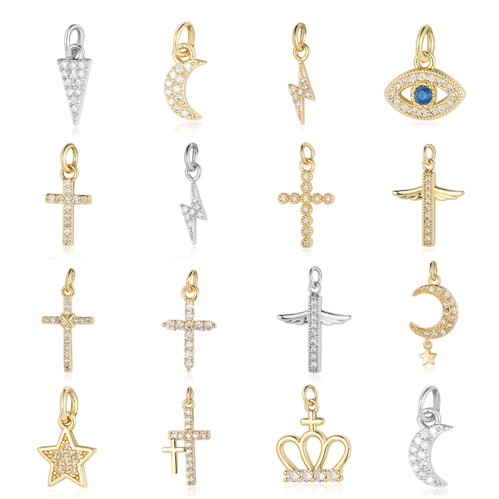 

3pcs/Lot Copper Cubic Zircon Lightning Charms Elephant Cross Crescent Moon Pendant Bracelet Earring Necklace Making Wholesale