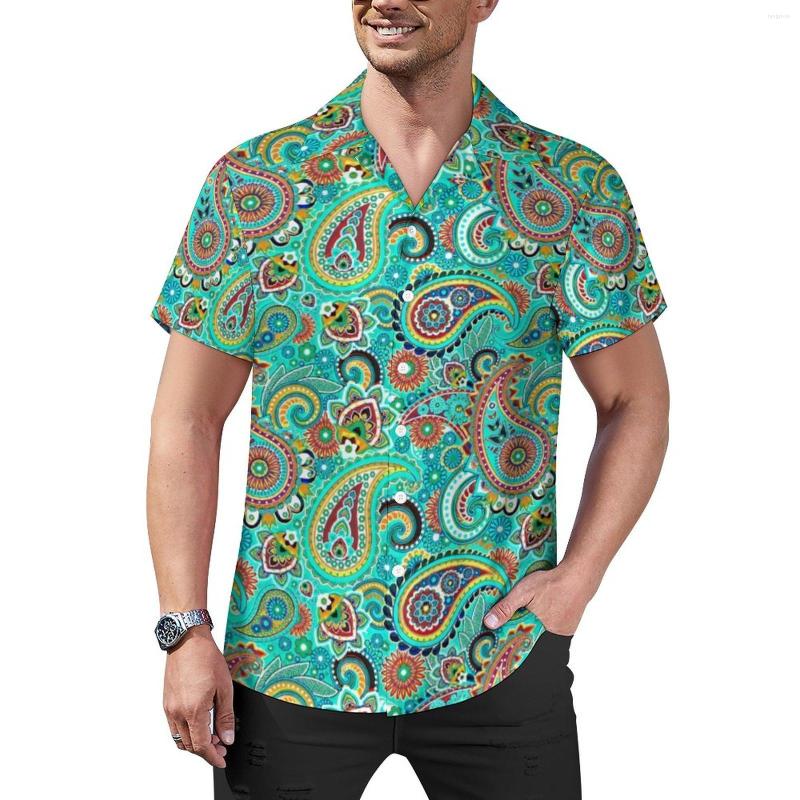 

Men' Casual Shirts Colorful Paisley Blouses Men Modern Art Print Hawaii Short-Sleeve Graphic Novelty Oversized Vacation Shirt Gift, Style-19
