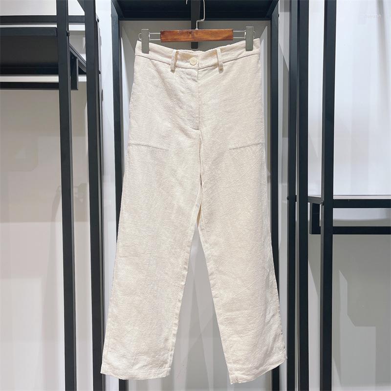 

Women' Pants High Quality Linen 2023 Summer Fashion Style Women Elastic Waist Straight Casual Beige Dark Blue & Capris Female