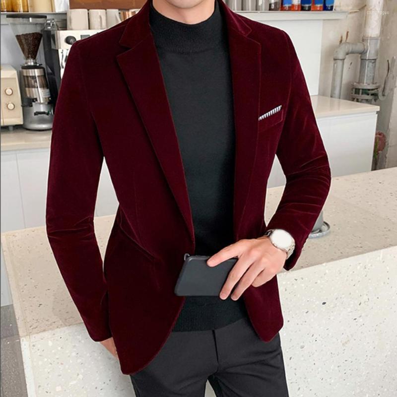 

Men's Suits Burgundy Velvet Blazer Men 2023 Fashion Casual Wedding Groom Singer Costume Slim Formal Evening Dress M-5XL, Black