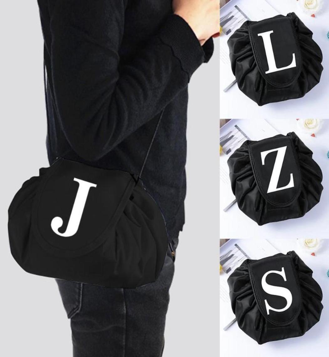 

Cosmetic Bags Women Drawstring Bag Travel Storage Makeup Organizer Make Up Pouch Portable White Letter Print Toiletry Beauty Case8663965, Black