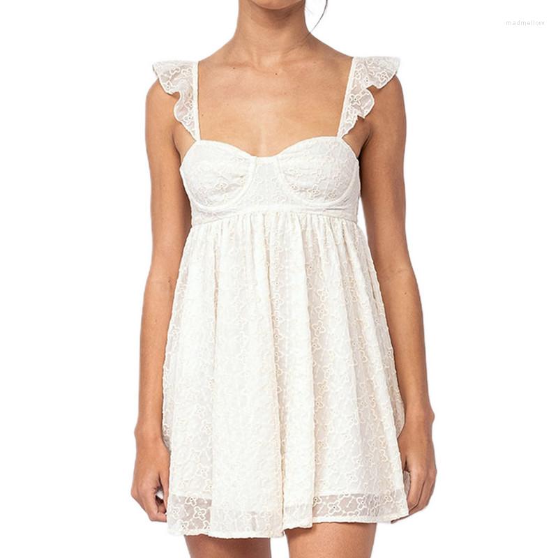 

Casual Dresses Women Sweet Short Sling Dress Evening Party Summer Clothes 2023 Sleeveless Backless Low Cut Lace Floral Sexy Streetwear