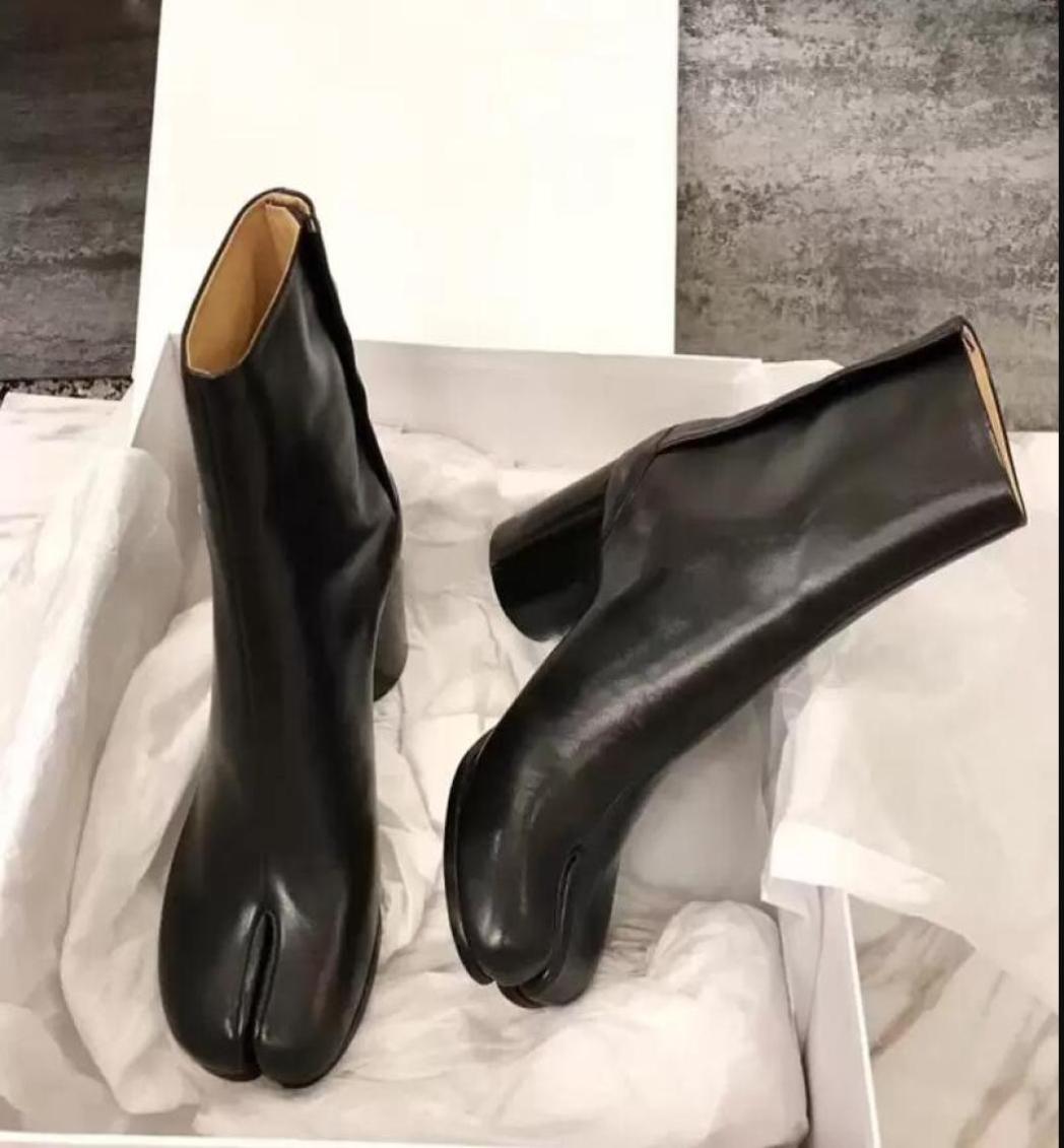 

Design Tabi Boots Split toe Chunky High Heel Leather Zapatos Mujer Fashion Autumn Women Shoes Botas9626237, Red
