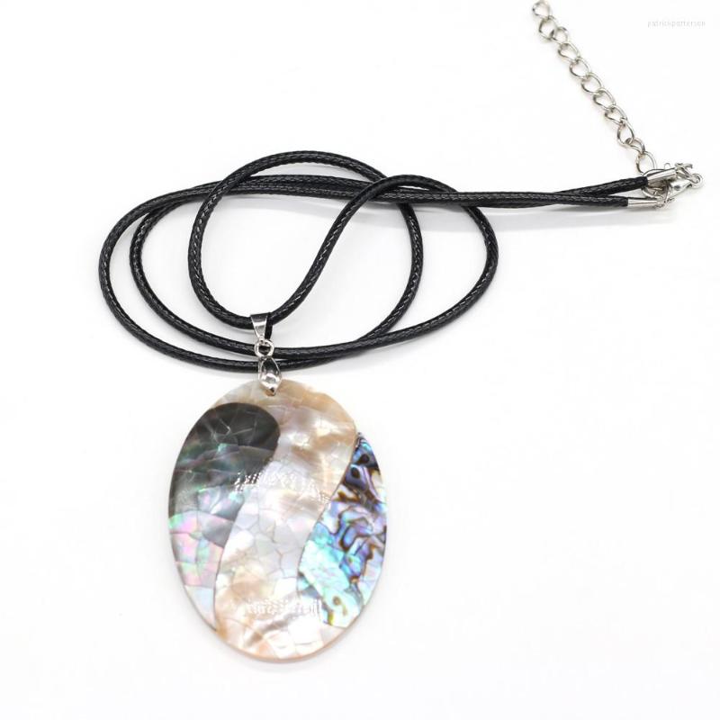 

Pendant Necklaces Natural Oval Shell Necklace Jewelry Mother Of Pearl Shells Choker Leather Rope Chain For Women Men Simple Gift