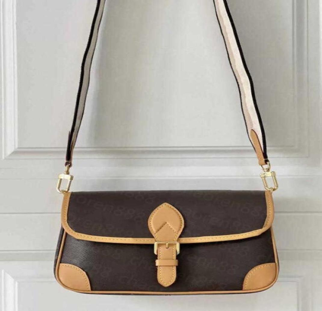 

genuine leather bags DIANE Cross Body Designer baguette underarm Bag designer handbag wide jacquard letter floral shoulder strap5654272, Red