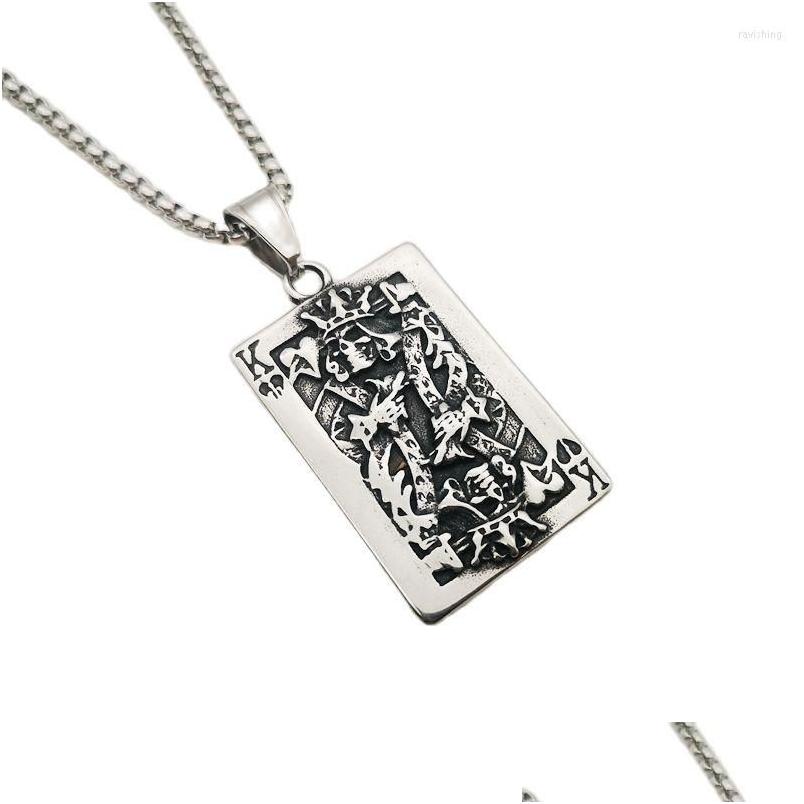 

Pendant Necklaces Poker Cards K King Necklace Double Sides Stainless Steel Retro Sier Color Men Jewlery Gift Gothic Drop Delivery Je Dhhmx