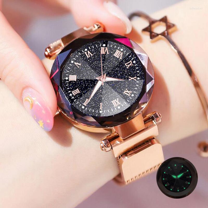 

Wristwatches 2023 Bracelet Quartz Watches For Women Ladies Magnetic Starry Sky Watch Fashion Diamond Clock Zegarek Damski Relogio, Purple