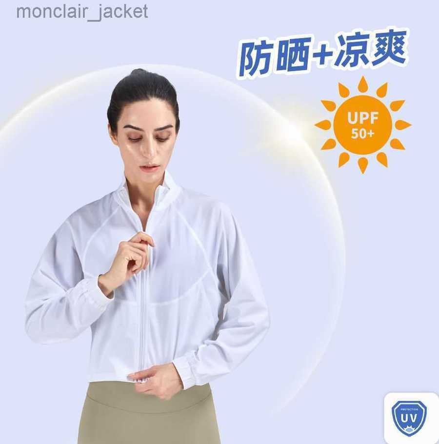 

2023 Lulu's Same Female Jacket Fitness Sports Running Outdoor Sun Protection Refreshing Breathable Holes Quick Drying Windbreaker Sun Protection Suit, Blue