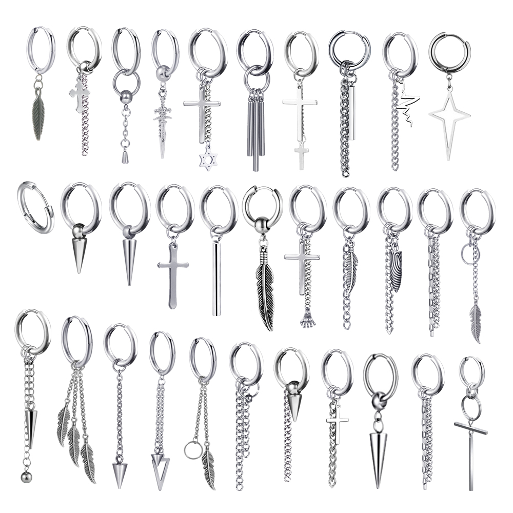 

Punk Kpop Long Chain Hanging Stainless Steel Hoop Earrings For Women Man Teens Y2k Hip Hop Piercing Jewelry Accessories Earrings