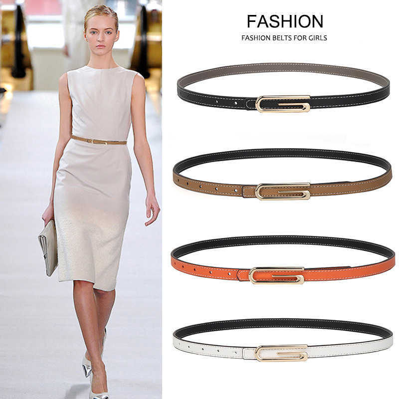 

Designer Kelly G buckle genuine leather thin belt for women's versatile dress decoration ins with jeans double sided small