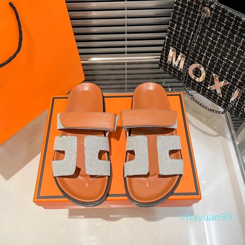 

Designer Chypre Slipper Sandle Classic Beach Flat Mules Sandals Fashion Summer Leather Women Men Sliders EU42, 5#