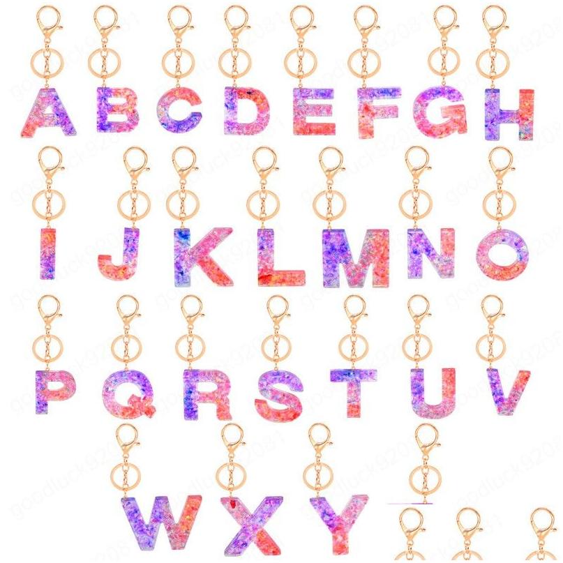 

Key Rings Creative Acrylic Keychain 26 Initials Letter Pendant Chain Sequins Keyrings Car Bag Ring Simple Cute Party Gift Drop Deliv Dhmwc