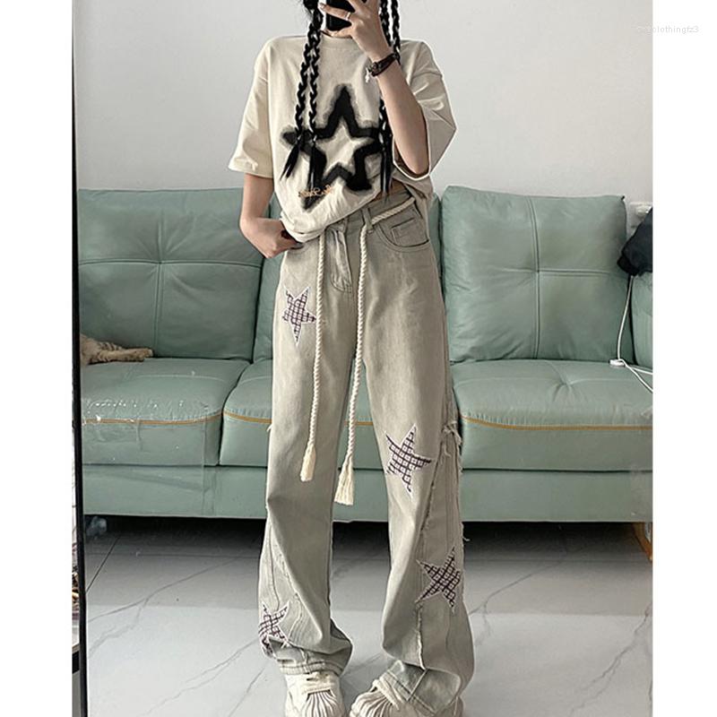 

Women' Jeans 2023 Women Trendy High Street American Retro Straight Tube Pattern Print, Picture color