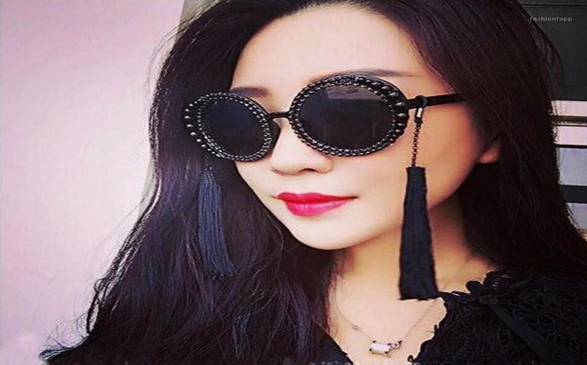 

Sunglasses Fashion Retro Tassel Baroque Pearl Women Personalized Beach Rhinestone Vintage Round Outdoor DecorationSunglasses5793226