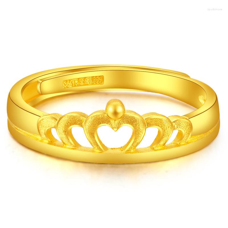 

Wedding Rings PURE 24K YELLOW GOLD RING 999 WOMEN CROWN 3.41G